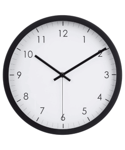 Round Wall Clock, Easy to Read, Non-ticking, Battery Operated, Black