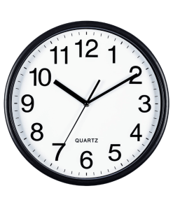Black Wall Clock, Large 13-Inch Silent Non Ticking Quartz Battery Operated Round Easy