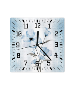 Watercolor Ombre Wooden Wall Clock Retro Blue Flowers